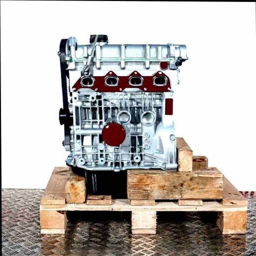 Side view of the BBZ engine on a wooden pallet against a white background. The engine is vertically oriented.