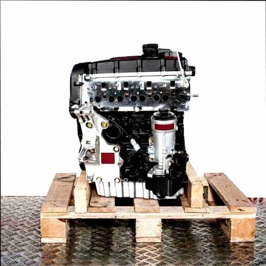 Side view of a BKD engine on a wooden pallet against a white background. The engine is vertically oriented.