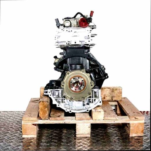 Black and silver BLFD engine on a wooden pallet against a white background. The engine, featuring yellow details, is viewed from the side.