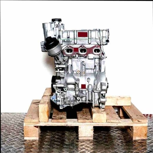 Side view of a BME engine on a wooden pallet against a white background. The engine is vertically oriented and fully visible.