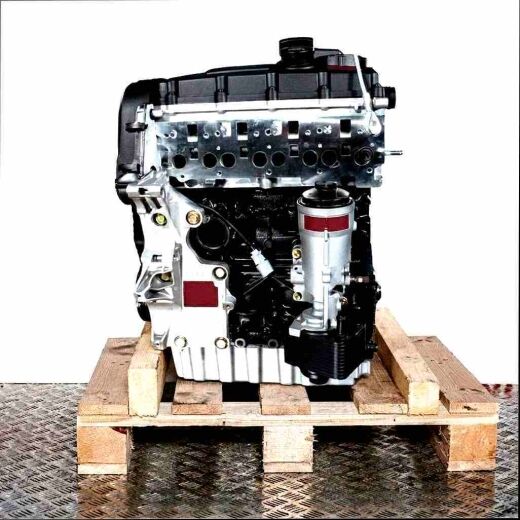 Side view of a CFHC engine on a wooden pallet against a white background. The engine is vertically oriented.