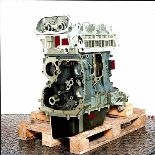 Engine F1CE0481D (F30DT) on a wooden pallet against a white background. Side view of the exposed engine internals.