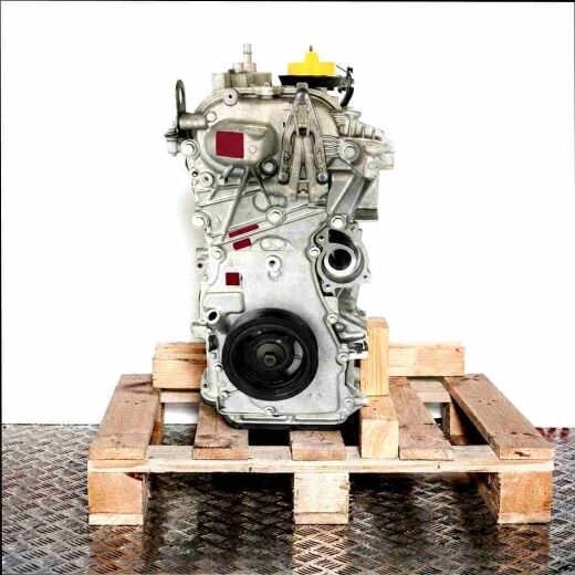 H4B 408 engine on a wooden pallet against a white background. Side view of the gray engine with black and yellow components.