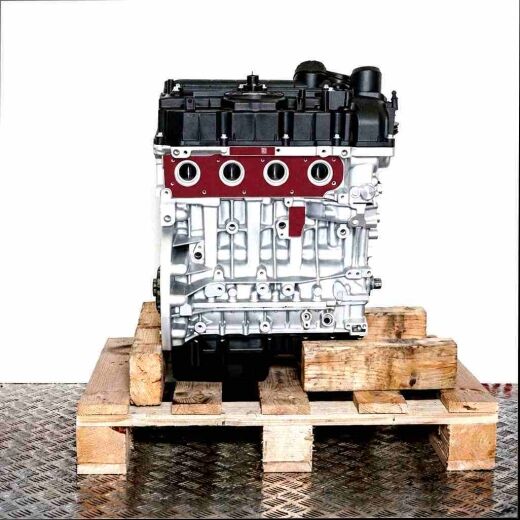 N20 B20 A engine on a wooden pallet against a white background. The silver and black engine is viewed from a slightly angled side perspective.