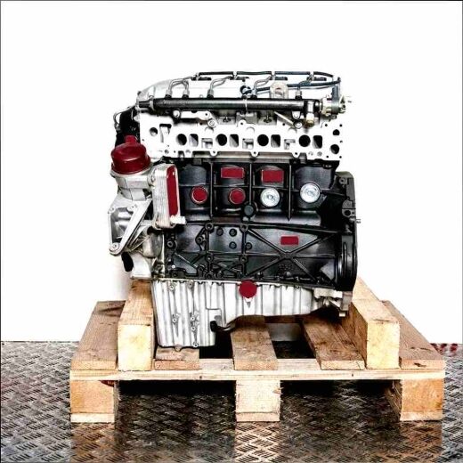 OM 646.980 engine on a wooden pallet against a white background. The image displays the engine vertically.