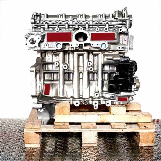 Engine YHY (DV5RD) on a wooden pallet against a white background. The silver-grey engine casing with black attachments is captured in a vertical orientation.